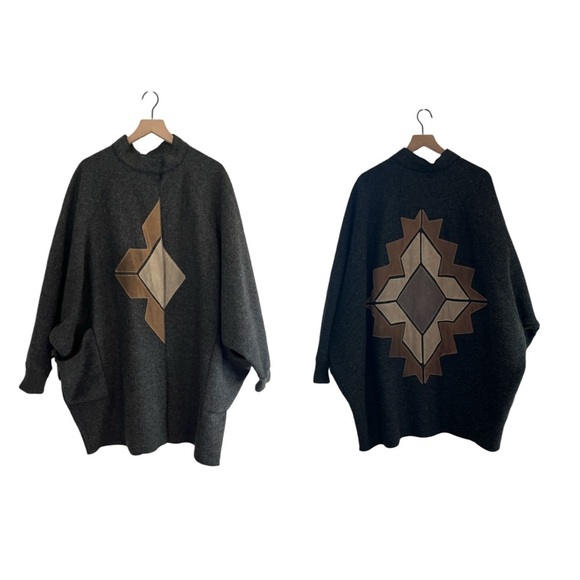 Vintage Osgood Smük | Wool Coat with Suede Geometric Panels Western One Size - Picture 1 of 15
